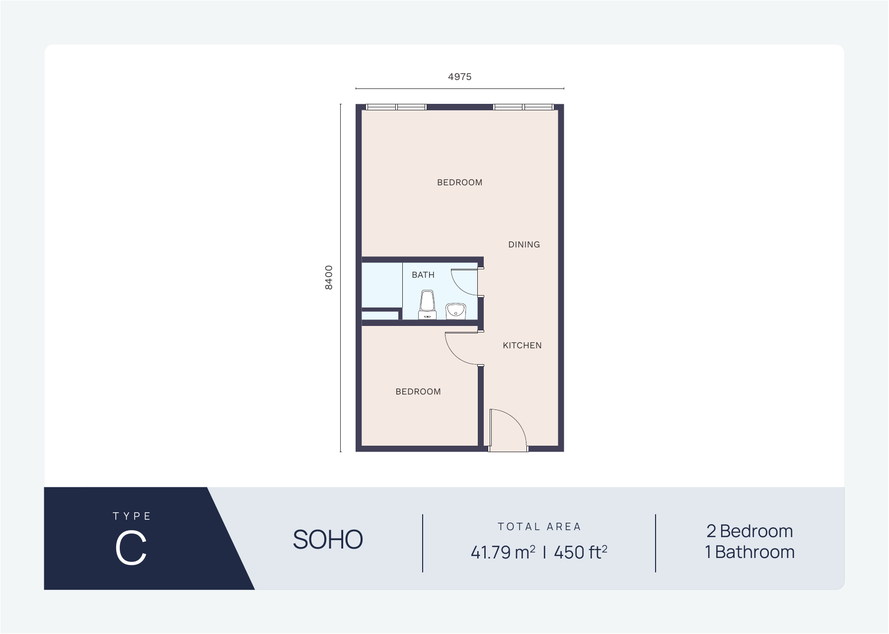 Type B SOHO Floor Plan — 450 sqft