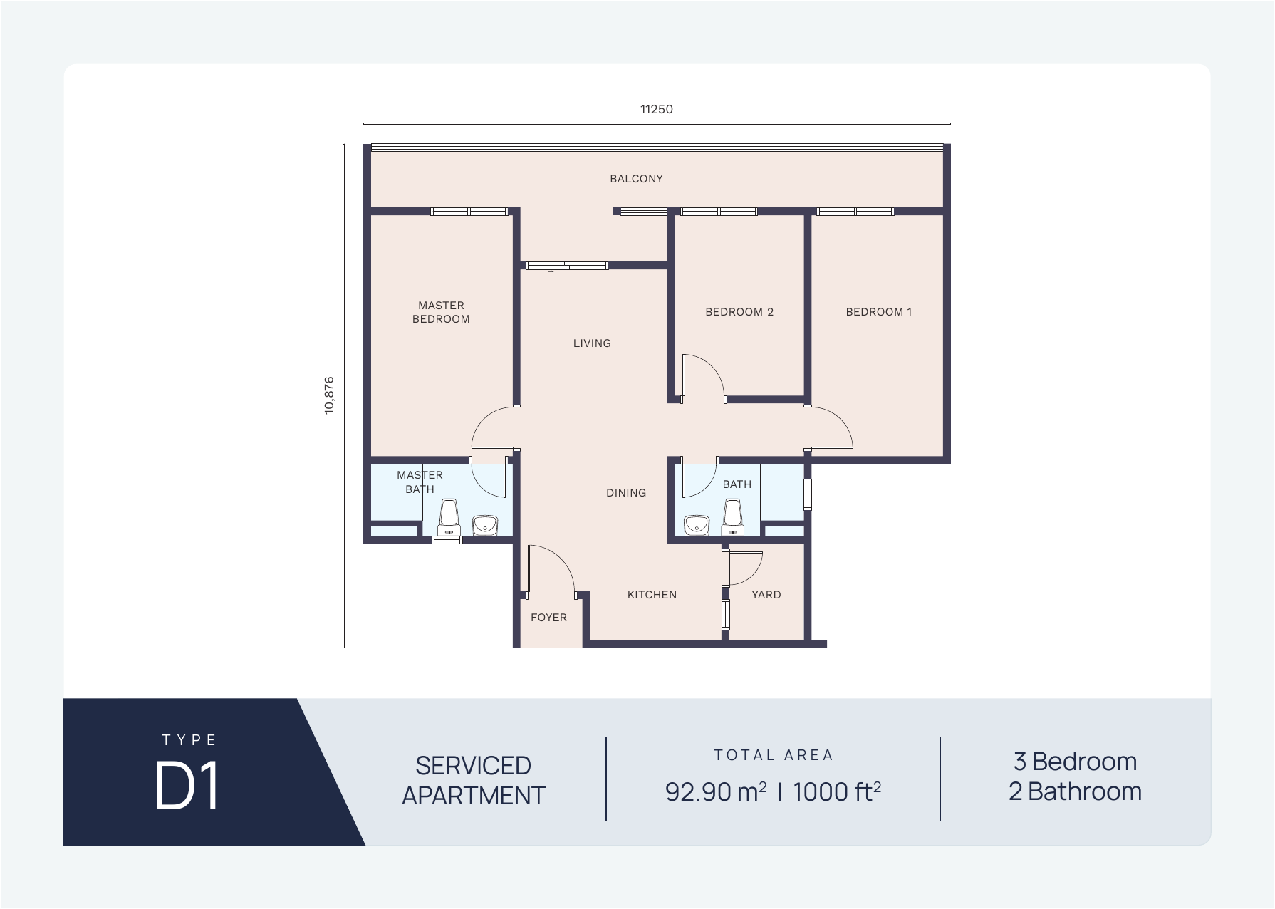 Type D Serviced Apartment Floor Plan — 850 sqft